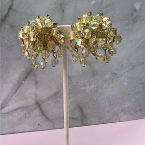 Vintage 1960s “Aurora Borealis” Vogue signed crystal clip on earrings